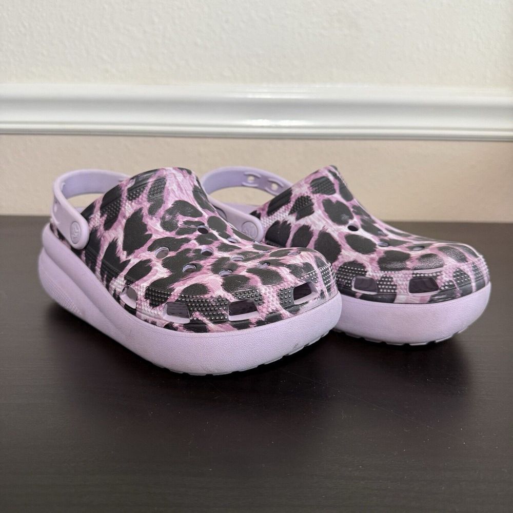 CROCS Kids Pink and Black Leopard Print Clogs